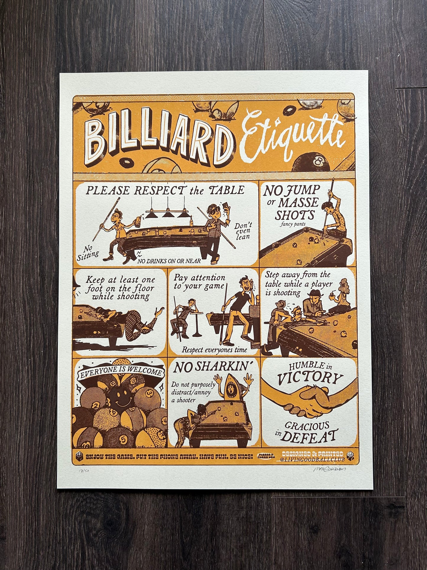 Billiard Etiquette 18x24 Screen Print